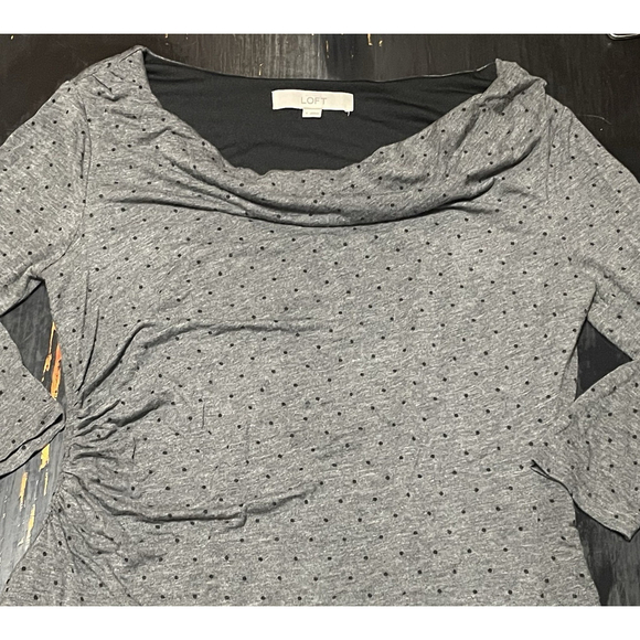 LOFT Gray Long Sleeve Dress with Dotted Pattern - Picture 2 of 4